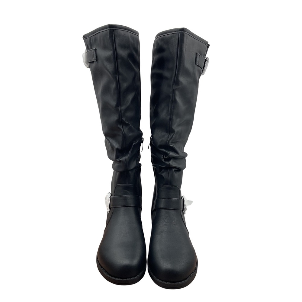 Journee collection Womens Black Slouchy Wide‎ Calf Knee High Buckle Boots 10 WC
